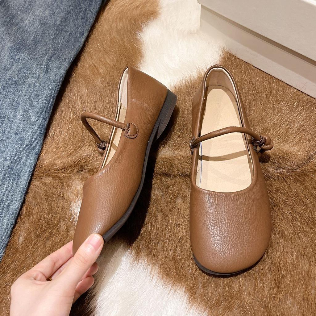 Нежные туфли Мэри Джейн женские 2025 новые весенние вечерние туфли на низком каблуке с круглым носком французские туфли с юбкой одинарные маленькие кожаные туфли