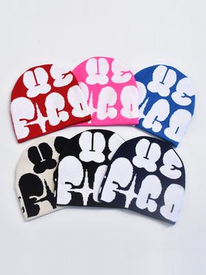 Осенне-зимние вязаные шапки унисекс с буквенным принтом Beanie Casual Skullies Y2k Ins Hip Hop Cap