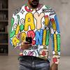 Men Plus Size Round Neck Long Sleeve Navy Blue Golden Geometric Printed T Shirt