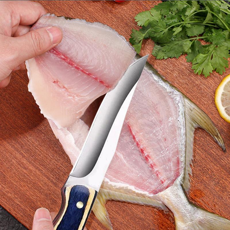 Кухонный тесак для мяса Монгольский нож Деревянная ручка Мясной нож для обвалки Портативный нож для барбекю Разделка мяса Острые ножи для рыбы
