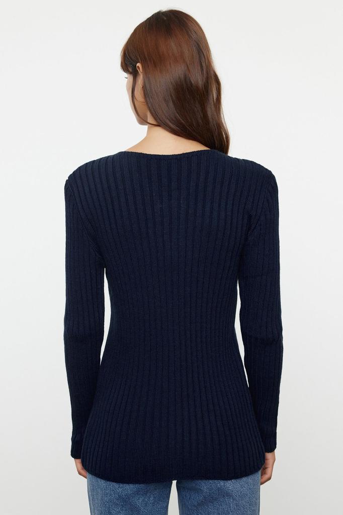 Женский модный стильный кардиган темно-синий базовый трикотаж в рубчик на молнии кардиган