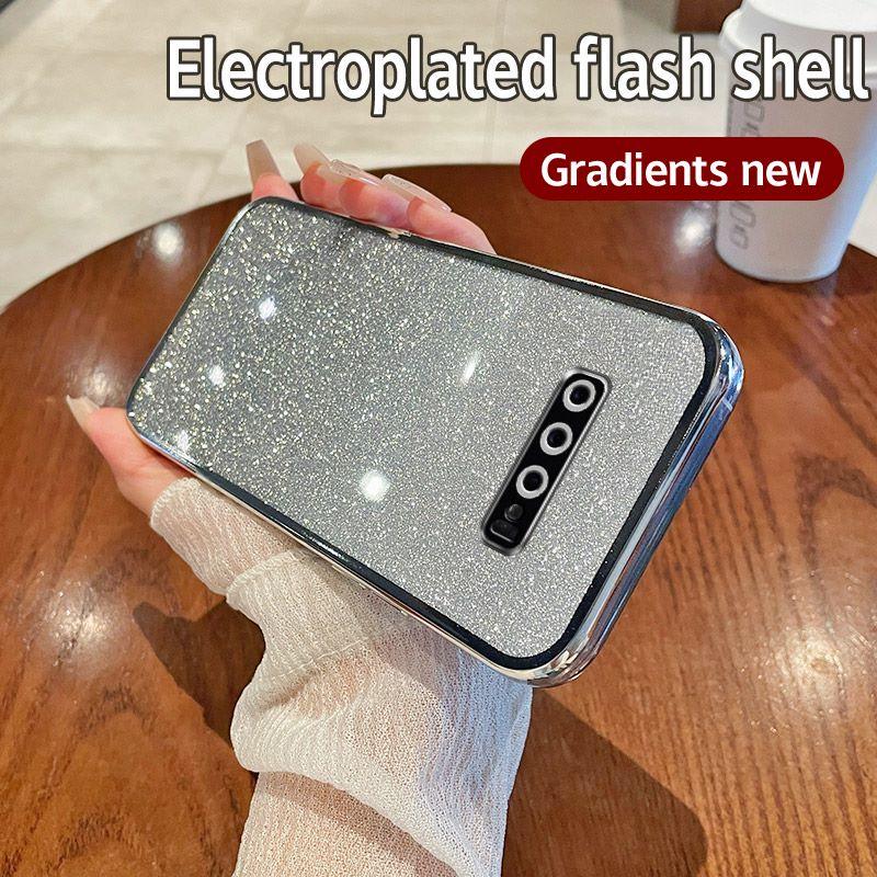 Чехол для Samsung Galaxy S10 Samsung SM-G973F, SM-G973U Чехол для телефона Блестящий Глиттер Гальваническое покрытие Силикон Защита Объектива Камеры Мягкая Задняя Крышка