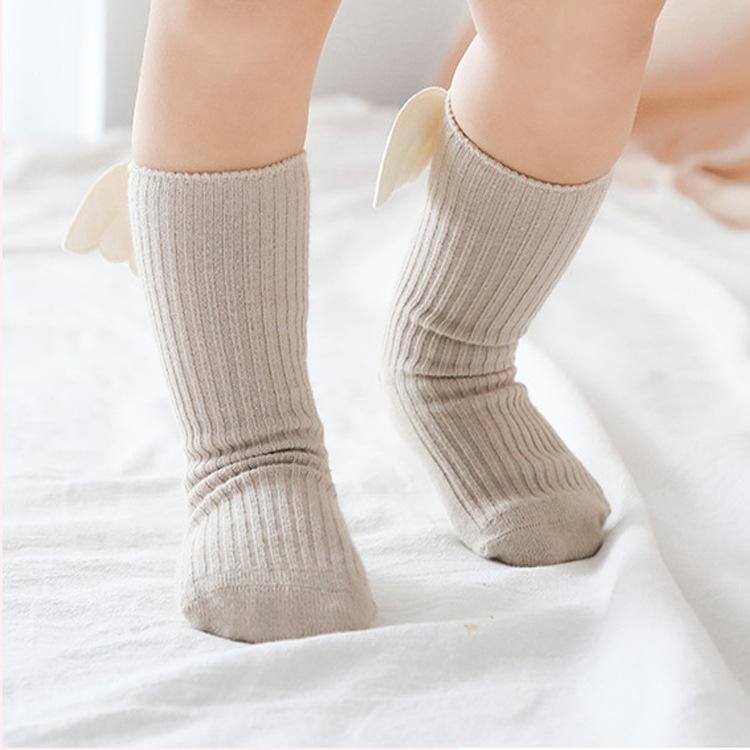 Baby Girls Knee High Socks Angel Wing Summer Autumn Cotton Socks Solid Candy Color Kids Toddler Short Socks for Children