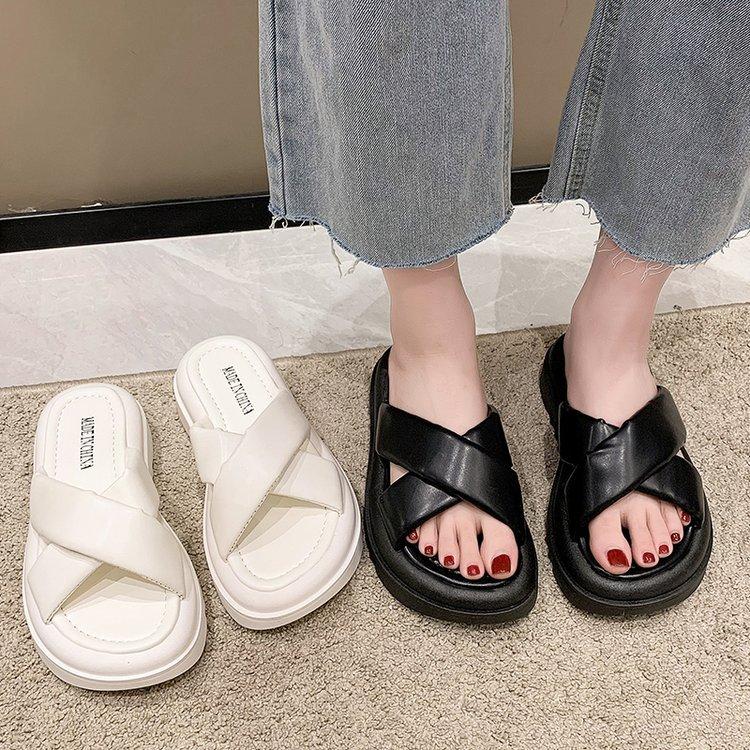 2024 Женские тапочки из флока с узлом, женские повседневные шлепанцы с открытым носком, женские летние удобные пляжные сандалии на плоской платформе