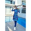 2 Piece Set Muslim Women Decent Blue Floral Metallic Print Seaside Swimwear Full Coverage Swimsuit Set Beachwear Burkini Swimsuit Set (Without Hijab)