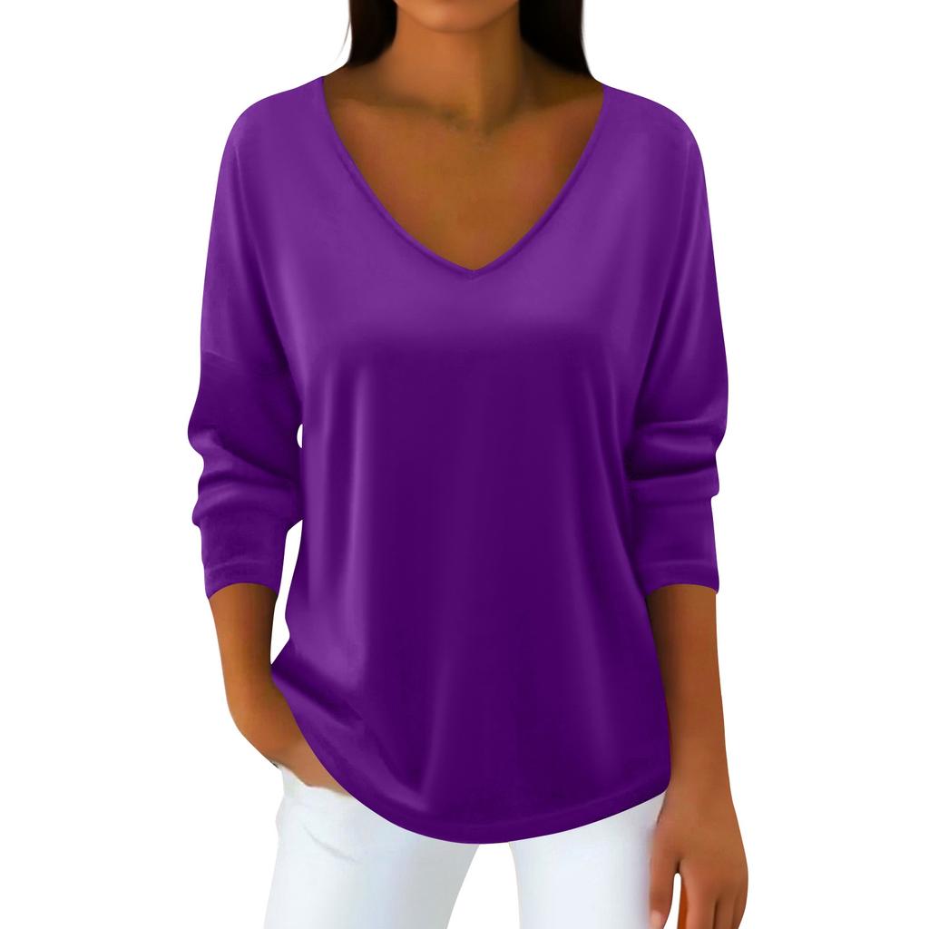Women's V-neck Plush Collar  Long-sleeved Pullover T-shirt Top
