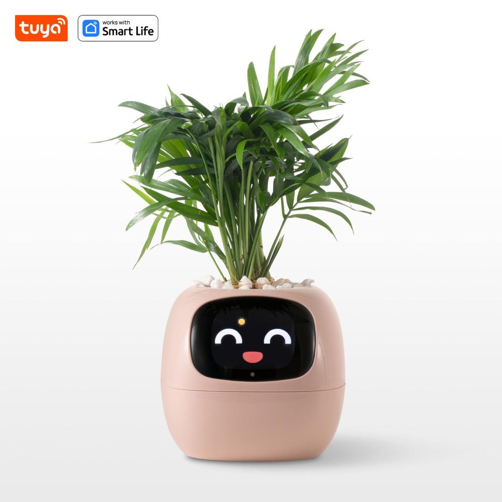 Pink Tuya Ivy Smart Planter,Endless Fun Over 49 Rich Expressions,7 Smart Sensors and AI Chips Make Raising Plants Easy and Fun