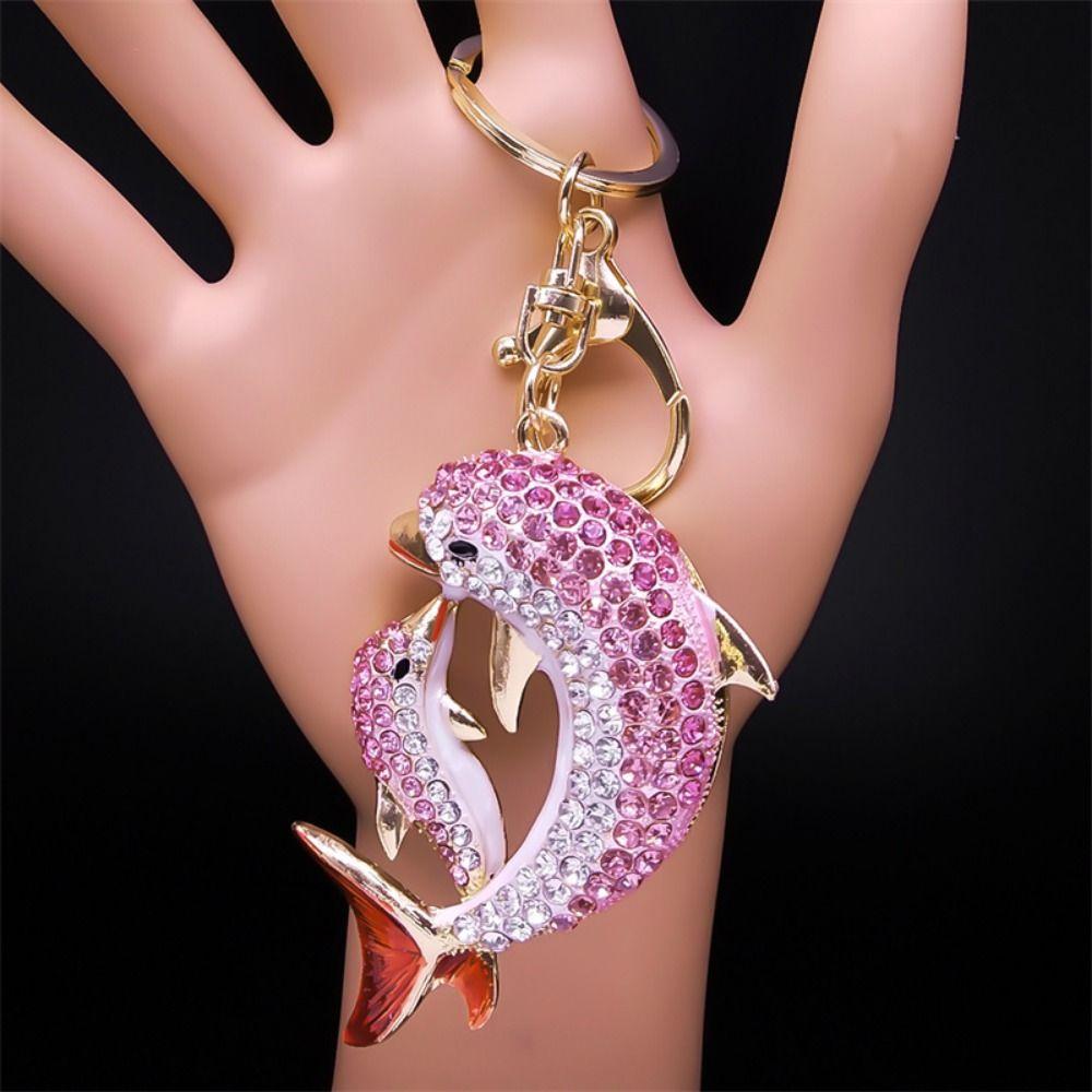 Rhinestone Dolphin Key Ring Metal Cartoon Whale Pendant Gifts for Dolphin Lovers