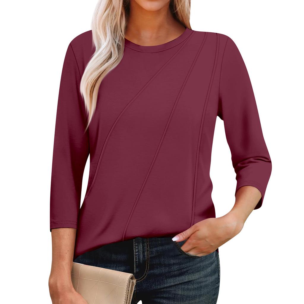 Женская мода повседневные топы с рукавом 3/4 плиссированные модные топы футболки