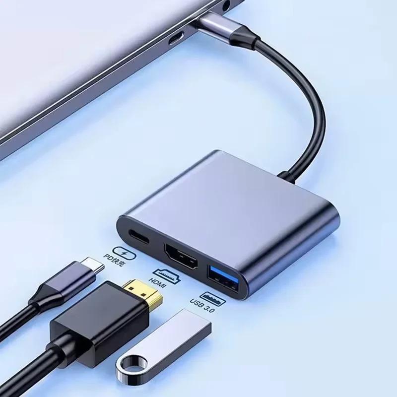 Кабель-конвертер 4K 1080P Type C в HDMI-совместимый/ USB 3.0/ Type C 3 в 1 Thunderbolt 3 Переходник-кабель для переключения на HDMI-совместимый