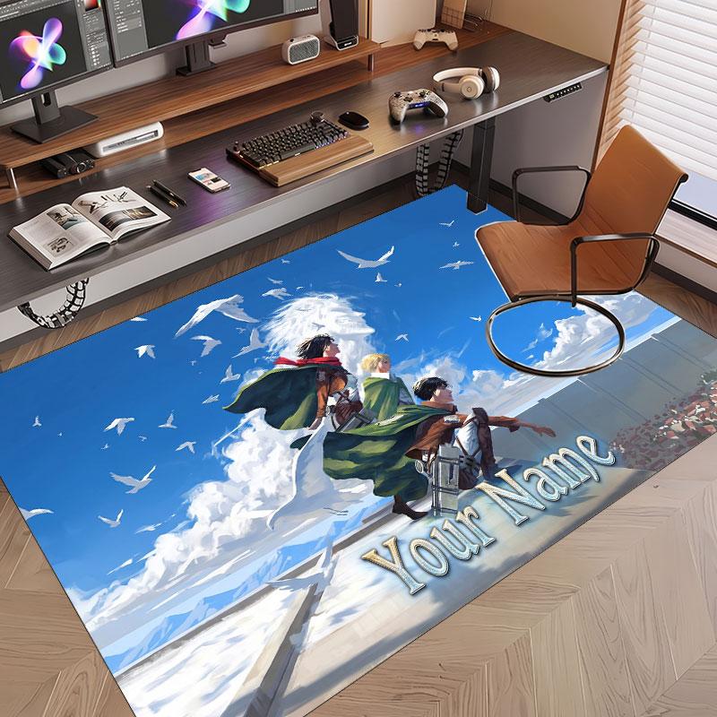 Custom Name Crystal Velvet Rug,Attack on Titan Comfortable Anti Slip Floor Mat For Room Decoration