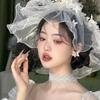Bridal Retro Veil White Flower Headdress Hat Veil Covering Headgear Outdoor Travel Photography Accessories