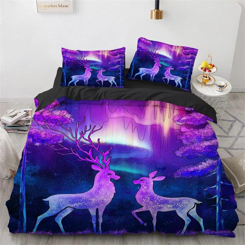3D Animal Duvet Cover Microfiber Wolf Fox Elk Bedding Set Wild Animals Comforter Cover King Queen For Teen Adults Bedroom Decor