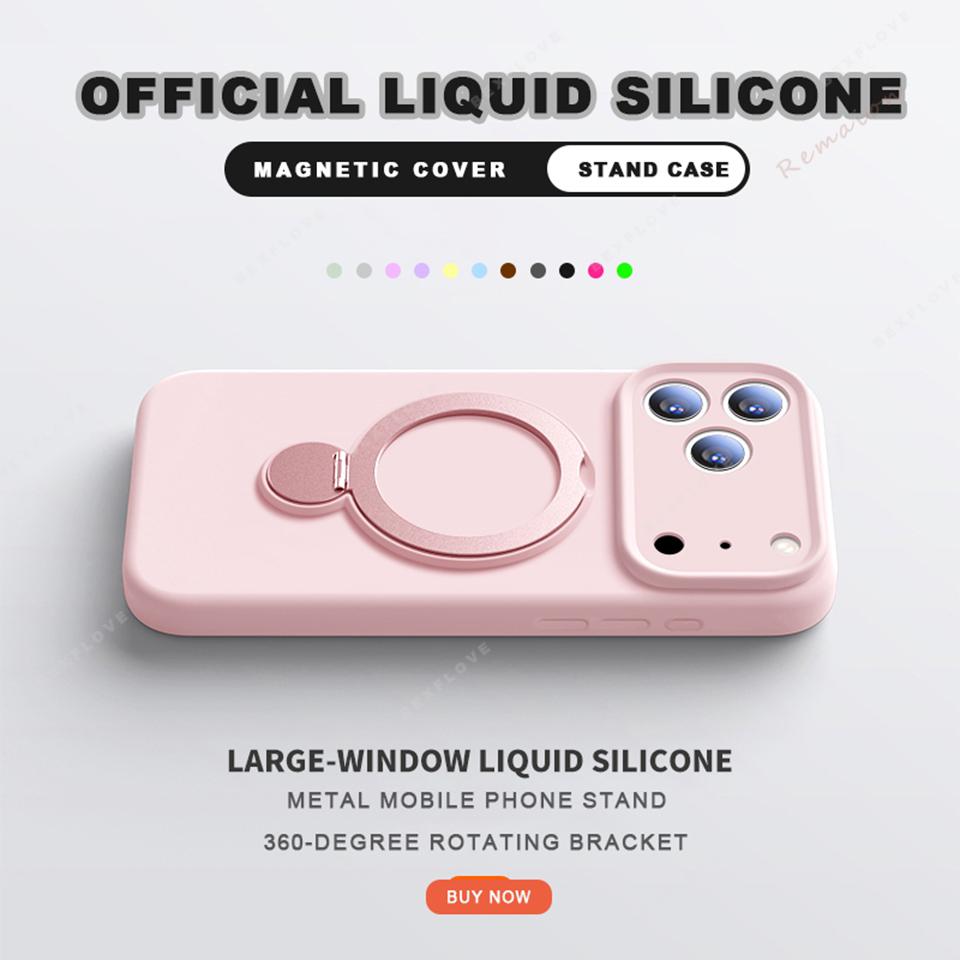 Магнитный чехол-держатель из жидкого силикона для iPhone 17 13 14 15 16 Pro Max Air Plus Magsafe Подставка Держатель Защитная крышка