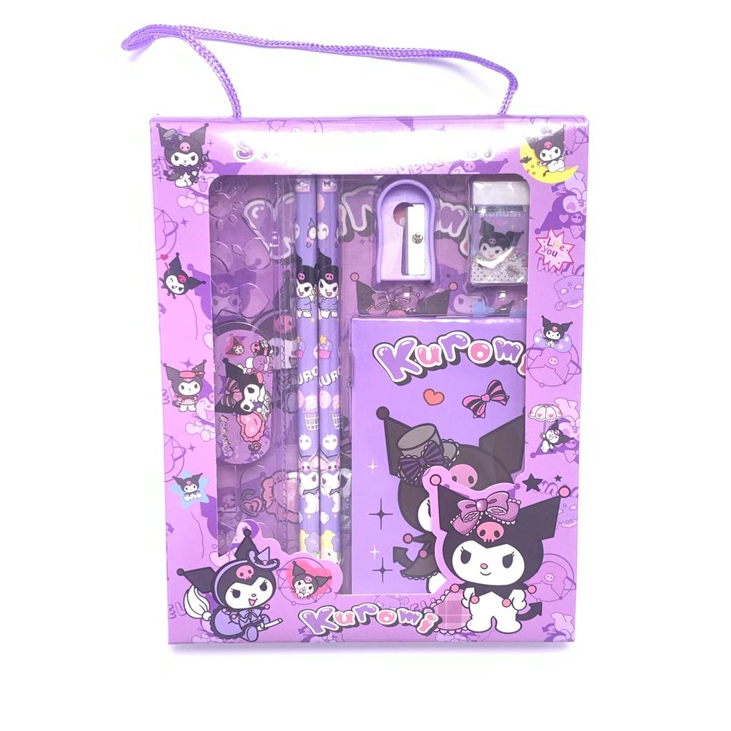 Милый Набор Канцелярских Принадлежностей Kuromi Melody Ручной Мультяшный Карандаш Линейка Блокнот Подарок для Детей на Обучение День Рождения Приз