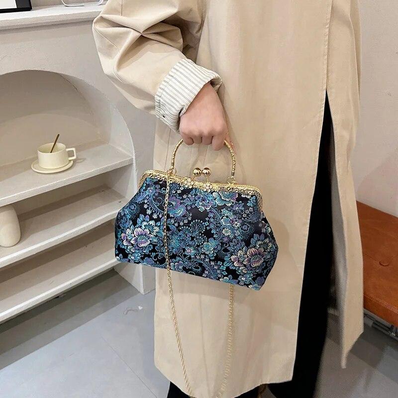 Винтажный женский свадебный клатч с цветочным замком, зажим в форме ракушки, сумки на плечо с цепочкой и бахромой, фиолетовые, синие сумки через плечо, сумки и кошельки