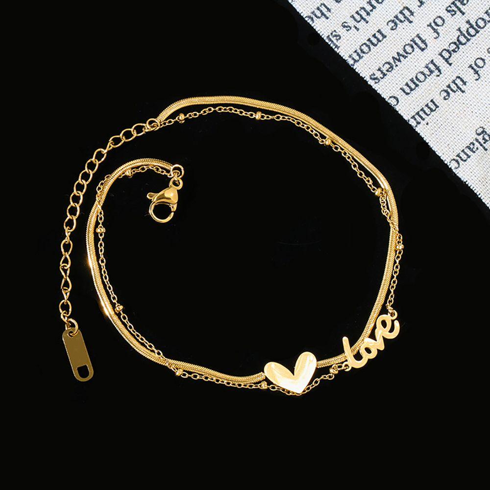Gift Beach Double-Layer Titanium steel Fashion Jewelry Snake Chain Foot accessories Love Anklet