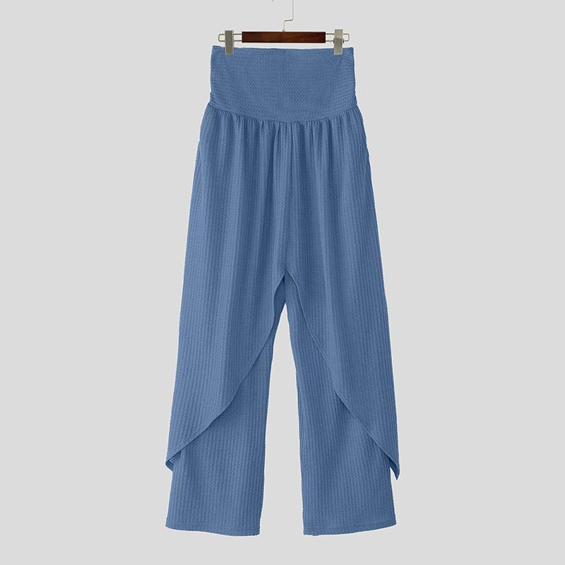 INCERUN Мужские повседневные длинные брюки с высокой эластичной талией и неровными слоями