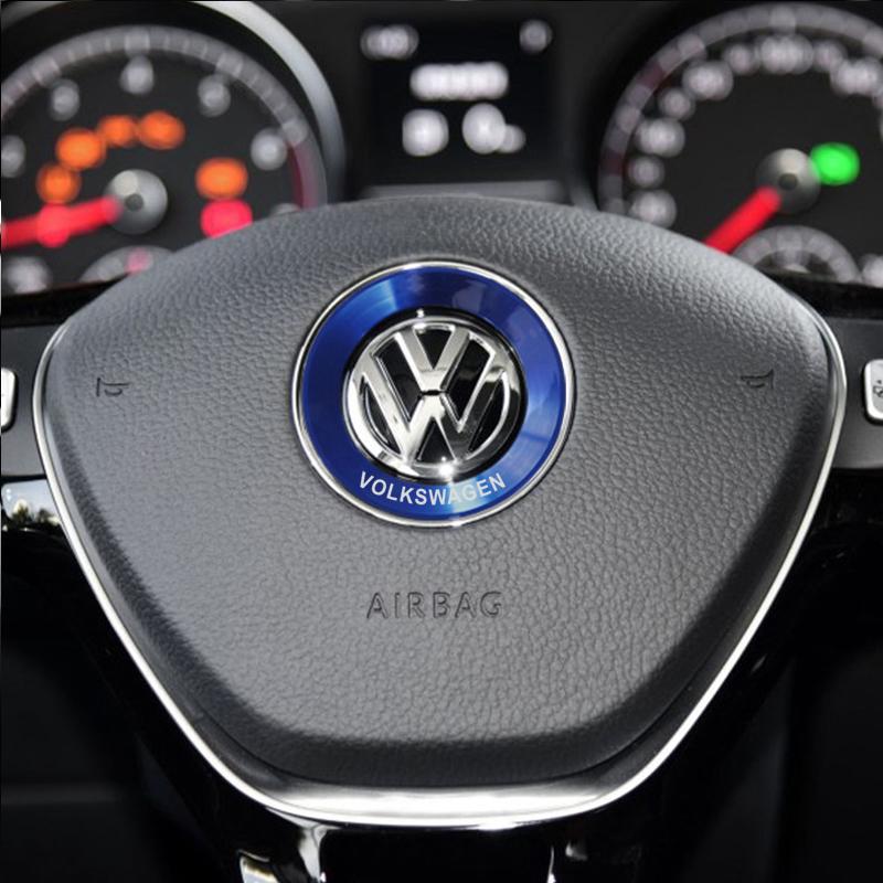 VW Car Aluminium Alloy Steering Wheel Logo Circle Trim Sticker Accessories For Volkswagen VW Jetta CADDY Tiguan Passat Golf Polo zs1