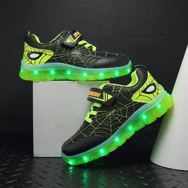 Best-Selling Children's LED Light-Up Shoes – USB Rechargeable Spider Design Sports Sneakers for Boys and Girls