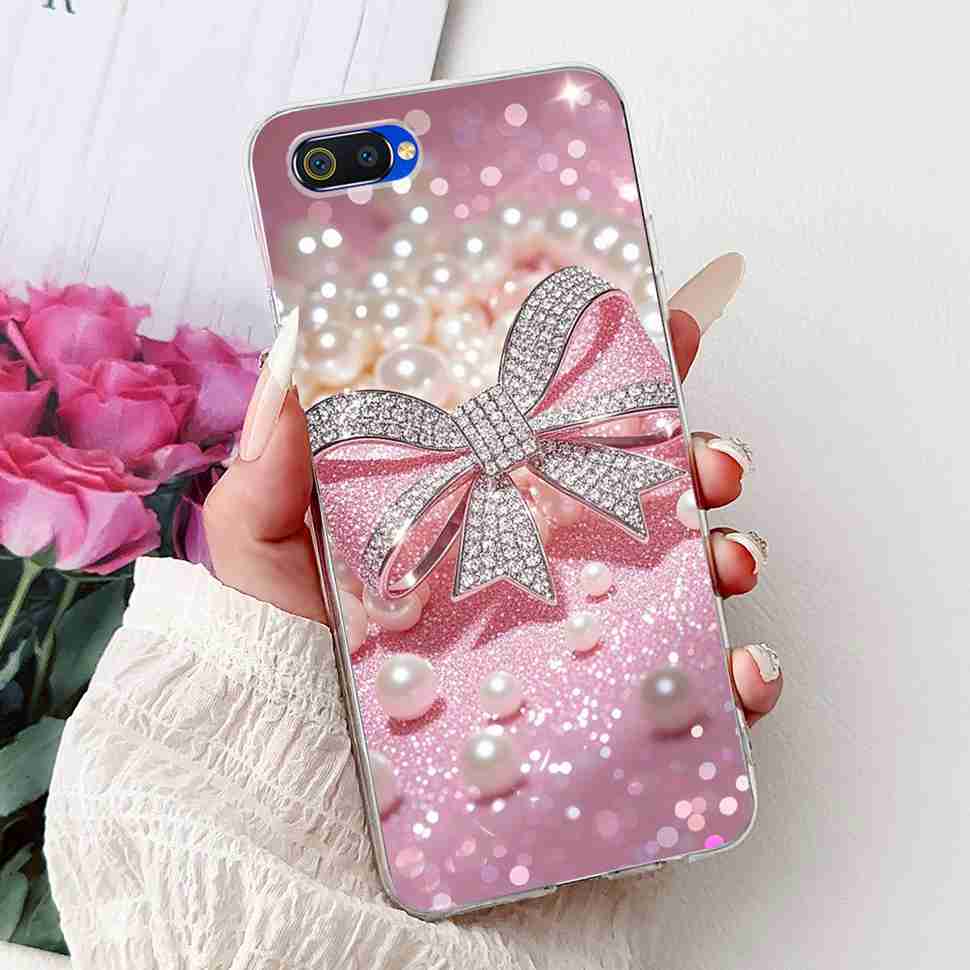 For Realme C2 RMX1941 6.1" Case Summer Fresh Mint Soft Silicone TPU Cover For Oppo Realme c2 C2 Luxurious Flowers Bumper Shell