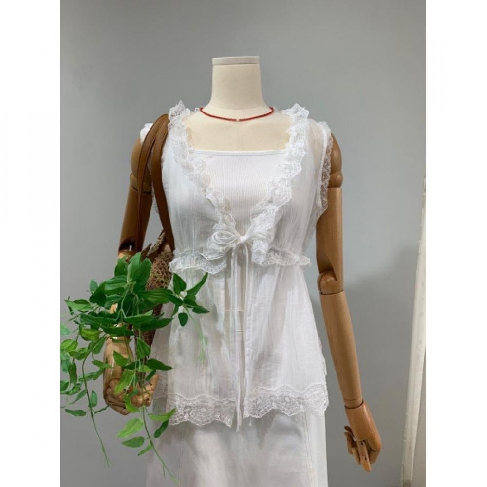 C S In The Room Sheer Frill laCe Strap buStier blouSe 2Color C