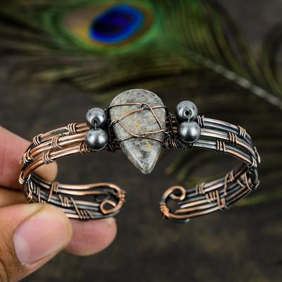 Браслет-манжета из натурального коралла ската ручной работы из медной проволоки, регулируемый s6F35