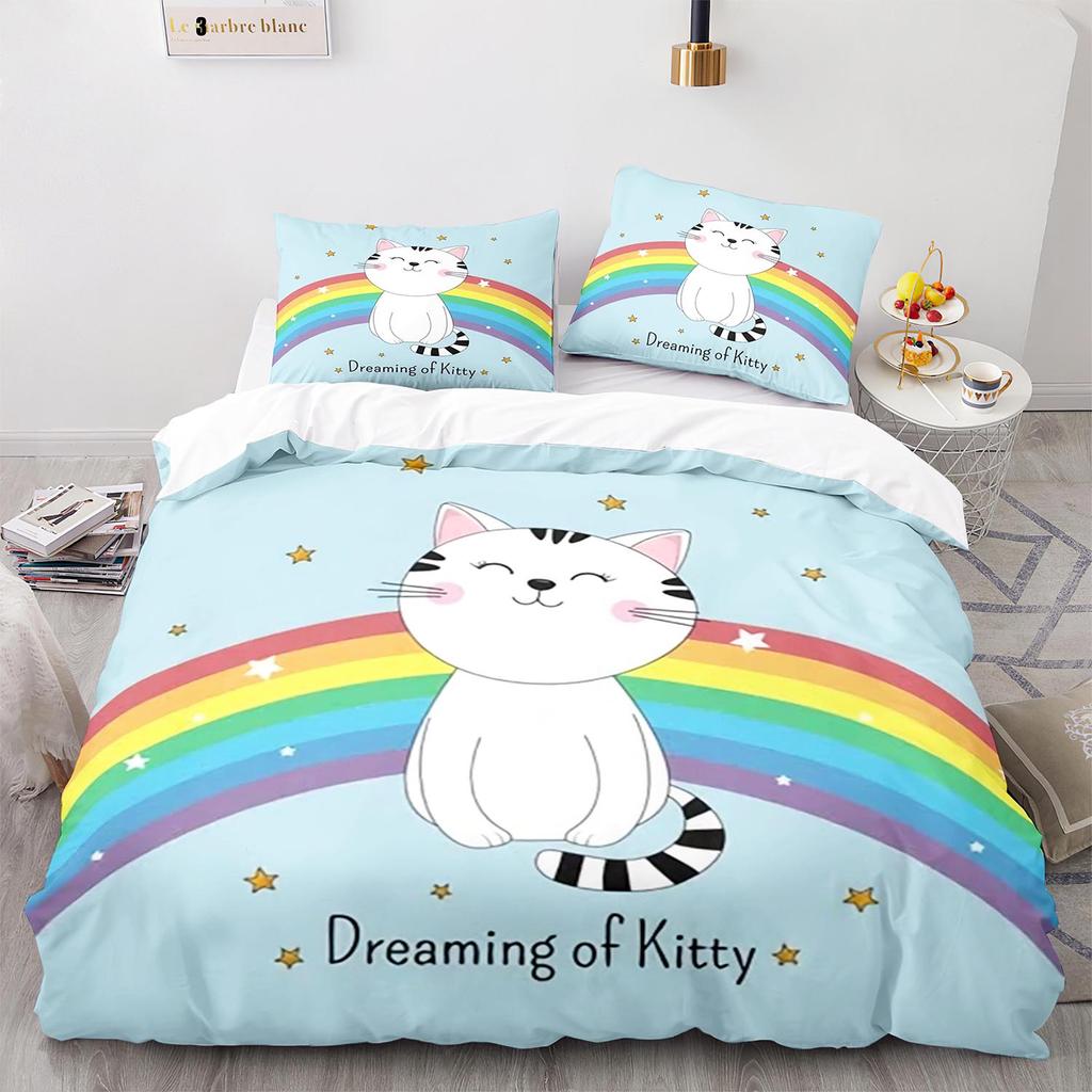 Комплект постельного белья Rainbow Cat Single Twin Full Queen King Size Kawaii Girl Bed Sets Aldult Kid Bedroom Duvetcover Sets 3D Print 013