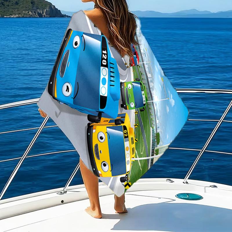 Adventure With Mateo The Little Bus Microfiber Beach Towel, Lightweight And Quick-Dry, for Summer Travel, Beach Essential, Swimming Pool Outdoor