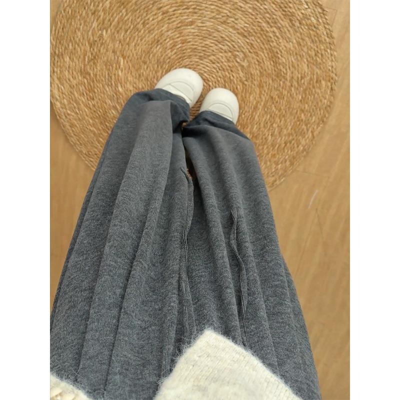 Gray Glutinous Rice Pants Women's New Autumn and Winter High Waist Drape Straight Loose Small Lazy Wide Leg Pants