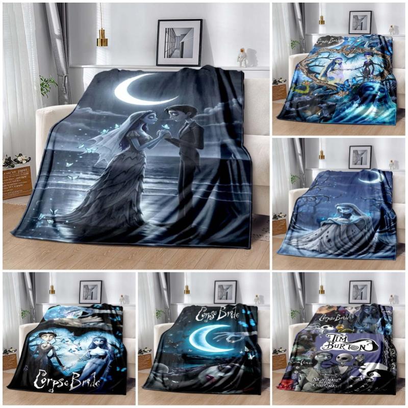 Corpse Bride Moon Sea Print Flannel Blanket, Gothic Romantic Soft Throw Blanket for Sofa Bed Home Decor