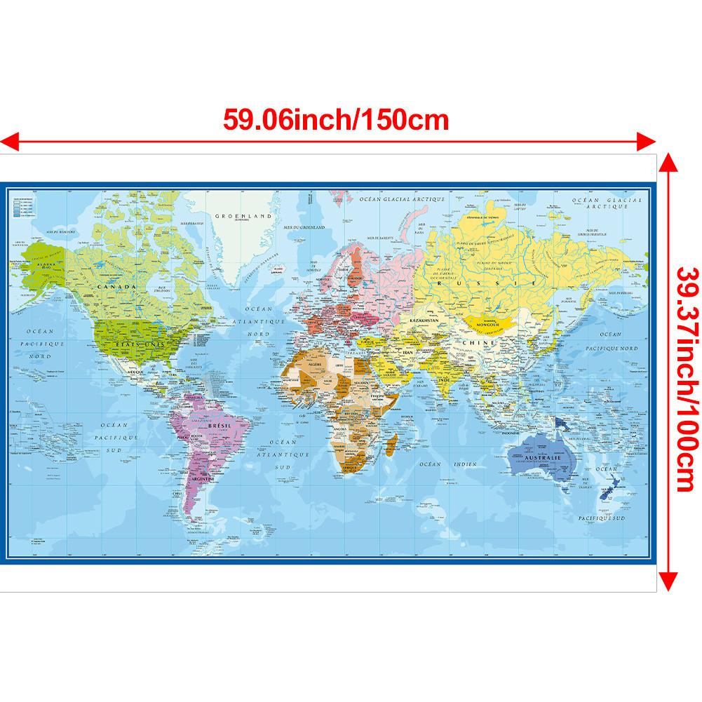 Французская карта - политическое распространение - карты городов, карта мира, образовательный плакат для домашнего офиса, учебные принадлежности для путешествий