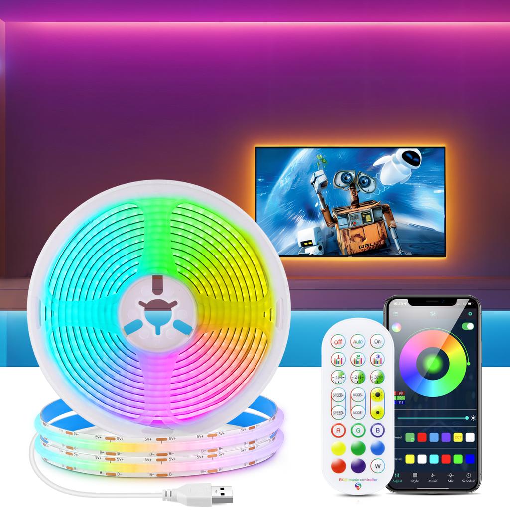 USB LED Light Strip RGB COB Bluetooth APP Control FCOB Flexible RA90 Cob LED Strip Luces Led Lighting Music Sync for Party PC