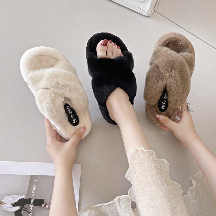 Искусственный мех, толстая подошва, шерстяные тапочки, женская верхняя одежда, мягкие хлопковые тапочки, каблук увеличивается, повседневная, удобная, модная, плюшевая женская обувь