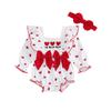 Baby Girls Outfit Heart/Clover Print Bow Ruffles Long Sleeve Romper and Cute Headband Set for Toddler Outfits