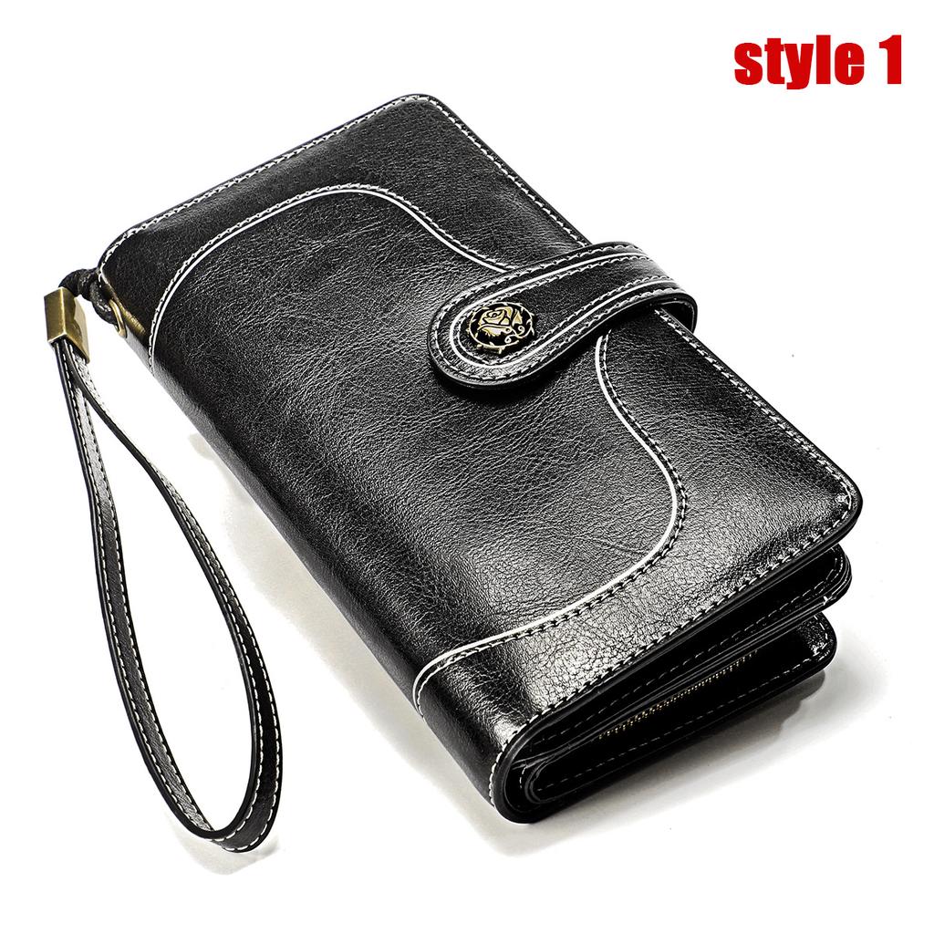 Ladies Leather Wallet Large Capacity Multifunctional Long Wallet European and American Retro Clutch