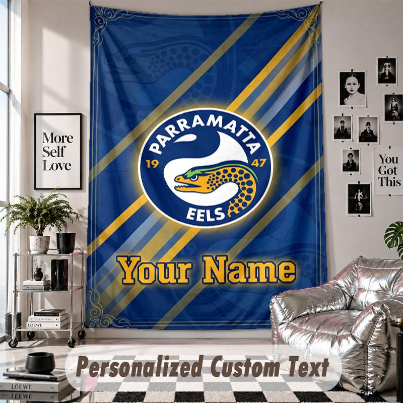 Wall Hanging Tapestry With Custom Name & Text, Parramatta Eels Decorative Tapestry For Bedroom