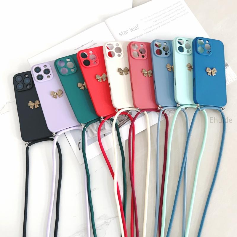 Lanyard Case For Xiaomi Redmi 15 15C 14C 13C A5 A3 Note 14 Pro 13 12 Crossbody Cord Strap Metal Butterfly Diamond Soft TPU Cover