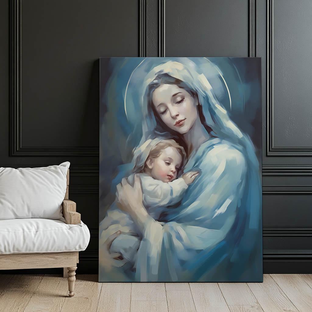 Harmonia Niebieskiej Miłości: Maryja Z Jezusem Harmonia Niebieskiej Miłości: Maryja Z Jezusem, 30X40 Cm, Rama Aluminiowa Czarna, Papier Matowy 230 Gsm