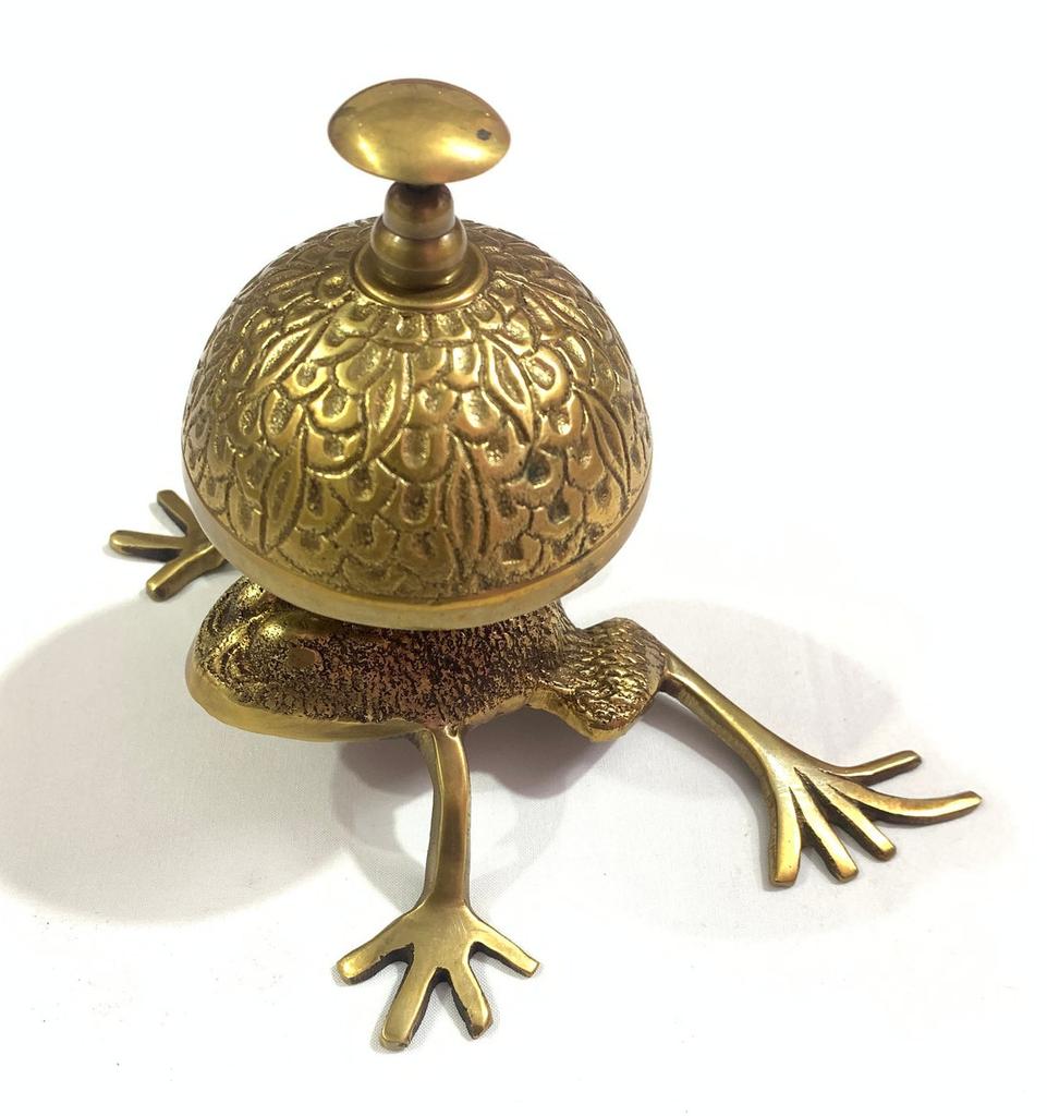 Brass Frog Desk Bell | Decorative Animal Counter Bell for Reception, Office or Home | Unique Frog Décor Gift for Desk Accessories Lovers