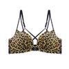 French Bra Leopard Print Front Button Bra Women's Lace Back Bra Gathered Without Steel Rims Adjustable Bra