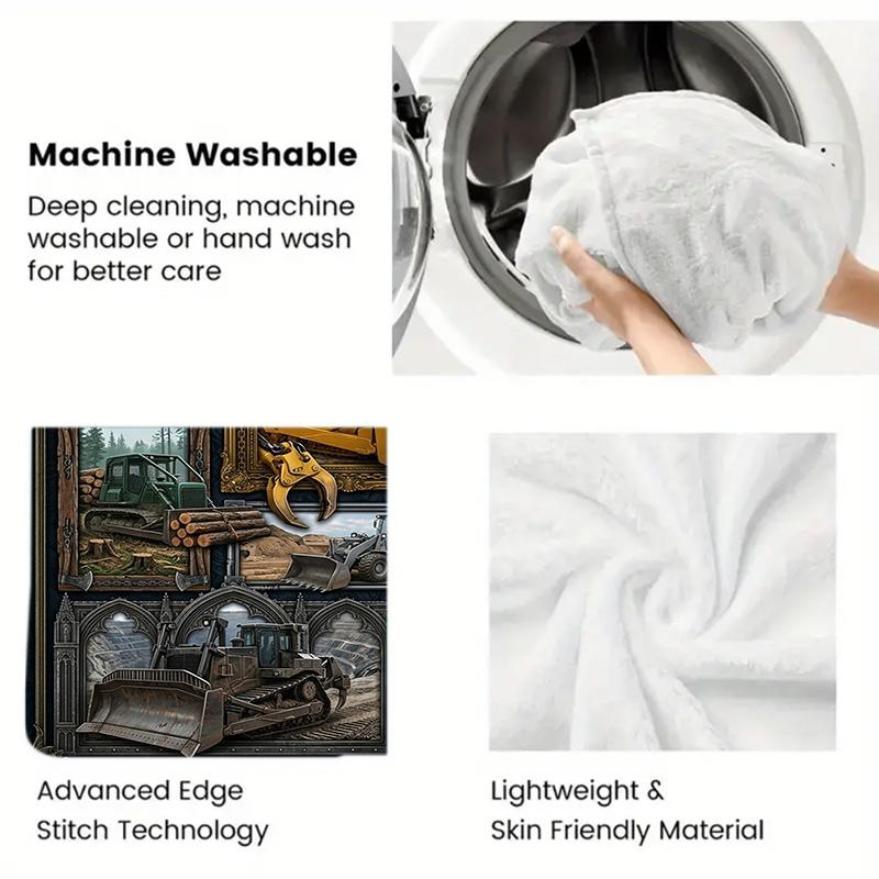 Heavy Machinery Compilation 2D Flat Pattern Flannel Blanket, High quality All Seasons, Home Decor, Warmth and Comfort, Perfect for Christmas Gifts.