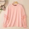 Women Casual Round Neck Loose Long Sleeve Blouse
