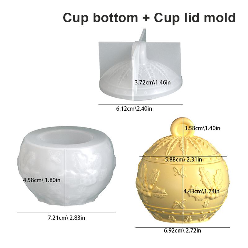 Рождественские украшения Круглая банка для свечи Силиконовая форма Сделай сам Ручная работа Рельеф Снега Ягода Шар Гипс Смола Коробка для хранения Ремесленные формы