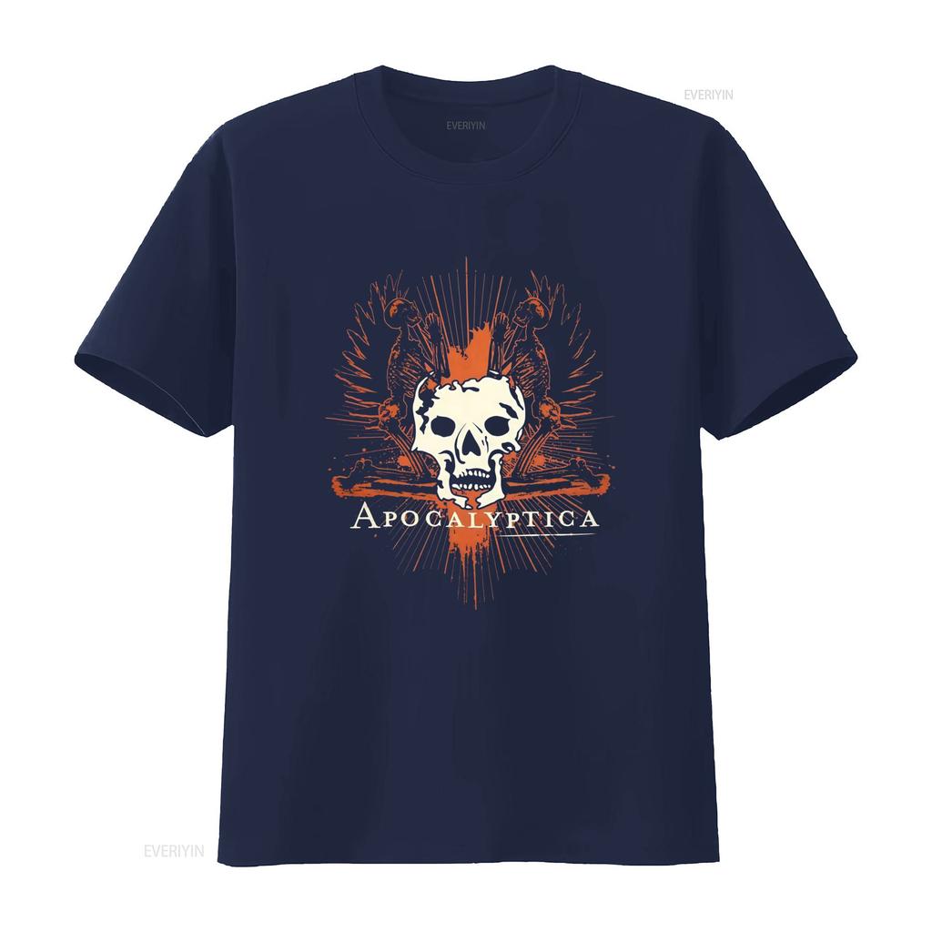 APOCALYPTICA Skull Skeleton Rock Band T Shirt for Fashion Print Cool vintage Washed Breathable Top For Everyday Wear Versatile