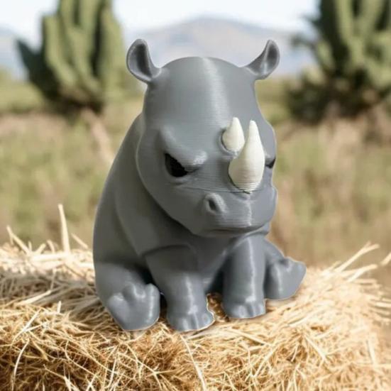 Украшение в виде сердитого маленького носорога, напечатанное на 3D-принтере, статуэтка носорога, настольная статуэтка носорога для украшения полки стола в домашнем офисе