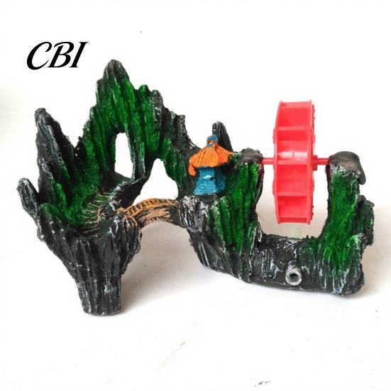 Spinning Waterwheel for Fish Tank Aquarium Waterwheel, Ornament, Mini Rockery Mountain Air Bubbler, Dynamic Decoration Aerating Action Hideout