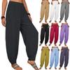 Women Casual Cotton Linen Harem Pants Solid Wide Leg Trousers Loose Long Pants Summer Vintage