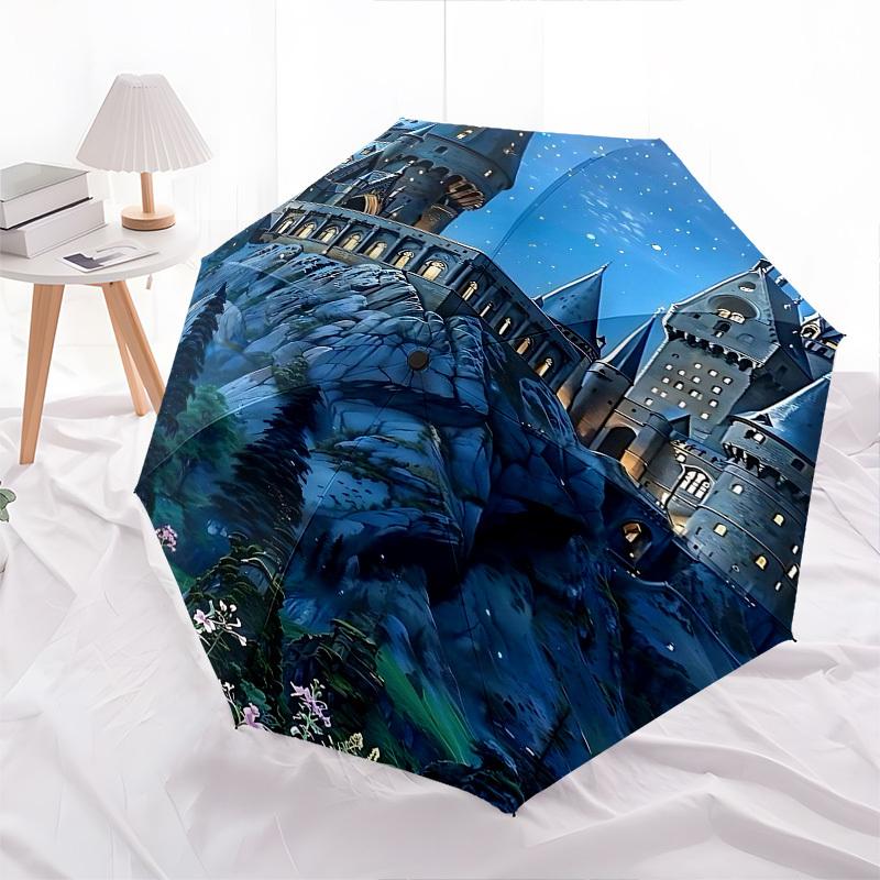 1pc castle tower Automatic Folding Umbrella - Compact 8-Rib Design, Durable Plastic & Iron1400L