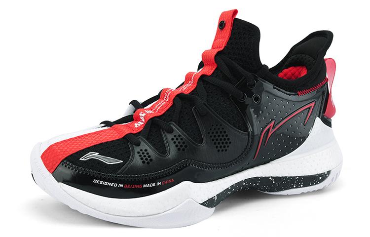 Li Ning Бадминтонные кроссовки унисекс, средняя высота, черные/белые/красные AYAS024-2